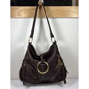 Luce Soft Leather Hobo Bag w/ Divider Compartment & Metal Loop Closure Slouchy